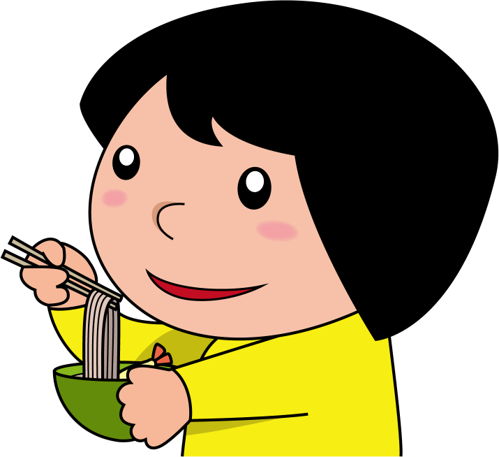 イラストポップの幼児教育素材 １２月no18年越しそばを食べる女の子の無料イラスト