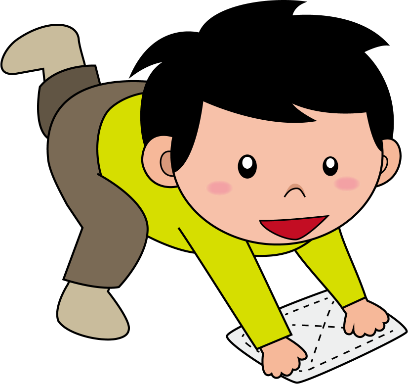 イラストポップの幼児教育素材 １２月no19雑巾がけをする男の子の無料イラスト