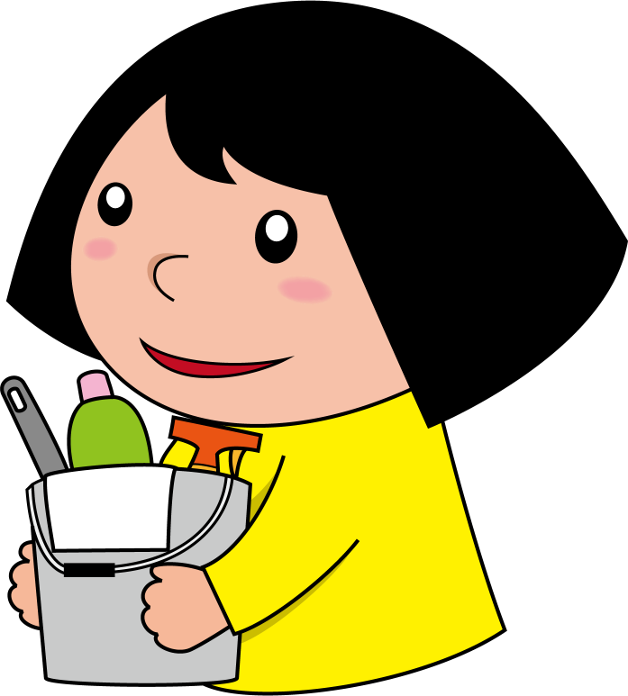 イラストポップの幼児教育素材 １２月no21大掃除の道具を持つ女の子の無料イラスト