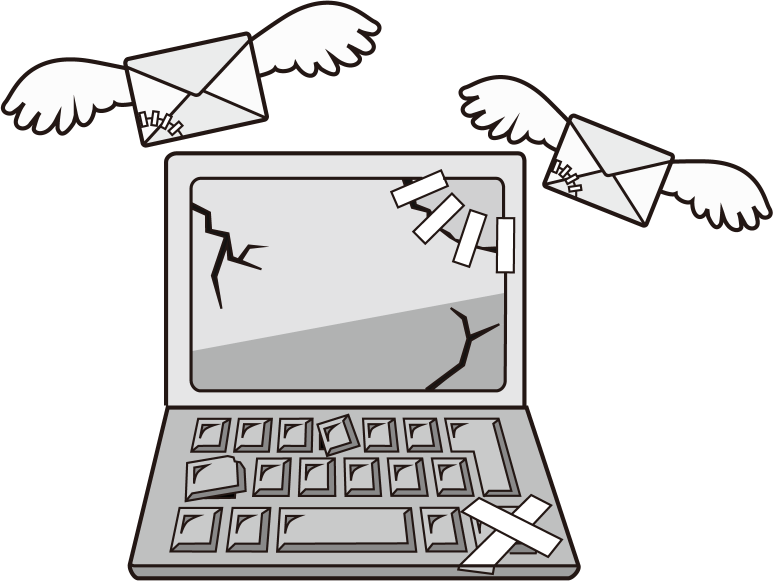 イラストポップのマナーやルールの素材 ネットマナーno07セキュリティに問題あるパソコンから送られるメールのイラスト