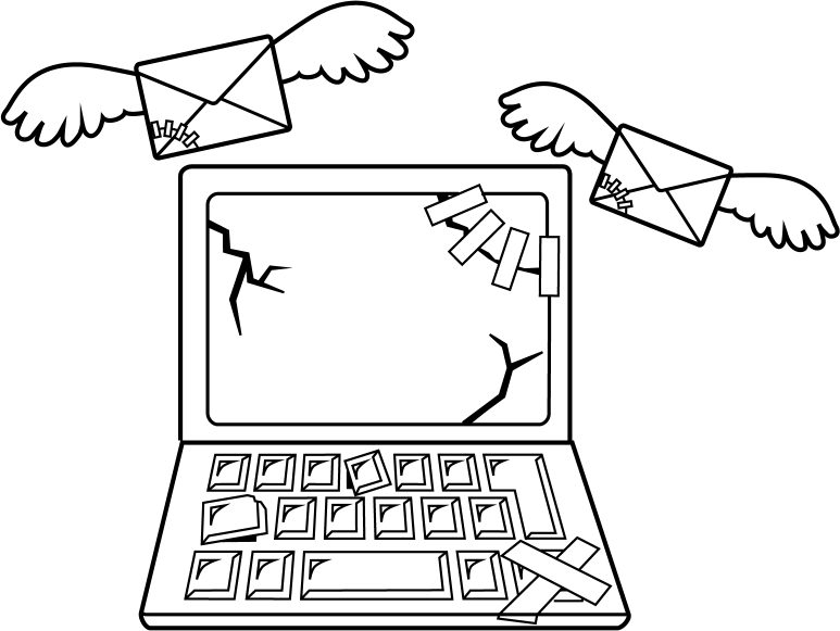 イラストポップのマナーやルールの素材 ネットマナーno07セキュリティに問題あるパソコンから送られるメールのイラスト