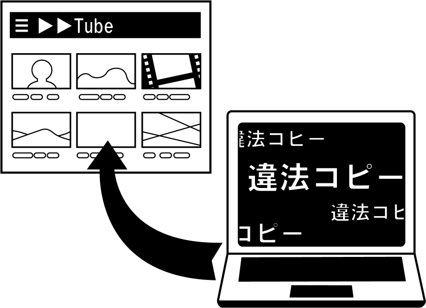 イラストポップのマナーやルールの素材 ネットマナーno18違法コピーを動画サイトにアップロードのイラスト