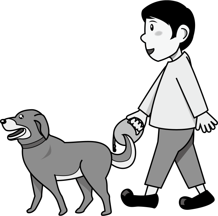 ペットマナーNo01リードにつながず大型犬を散歩させる男性イラスト