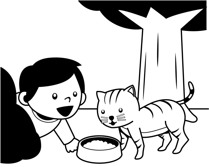 ペットマナーNo09公園で野良猫に餌をやる男の子イラスト