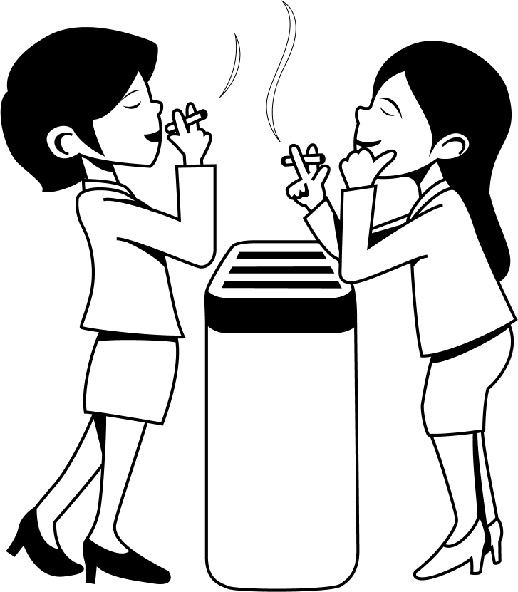 イラストポップのマナーやルールの素材 喫煙no11喫煙場所でタバコを吸う二人の女性のイラスト