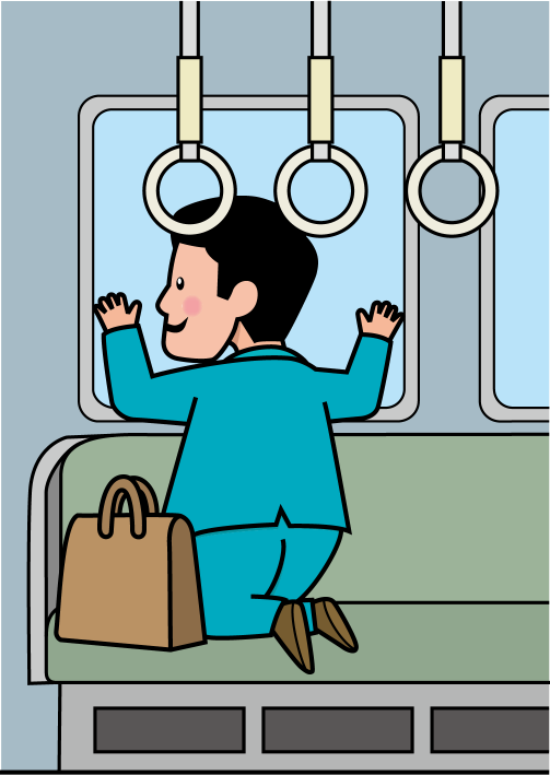 電車マナーNo11座席に上って窓を見る会社員イラスト