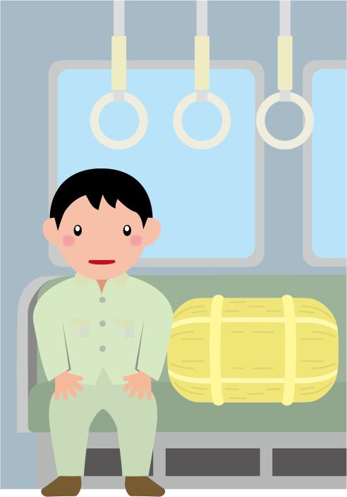電車マナーNo12シートに米俵を置いている農家の人イラスト
