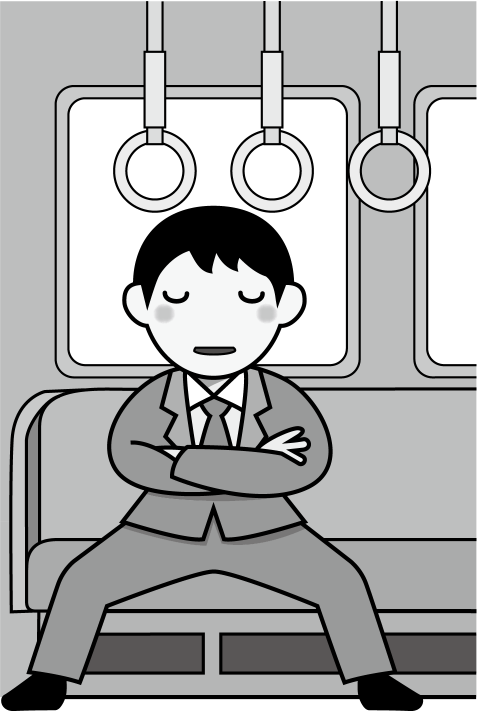 電車マナーNo03足を大きく開いて座る男の人イラスト