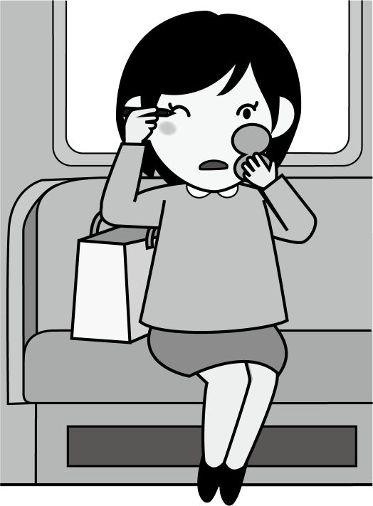 電車マナーNo04車内で化粧をする女の人イラスト