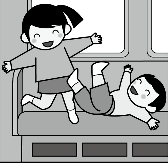電車マナーNo10座席シートの上で暴れる女の子と男の子イラスト