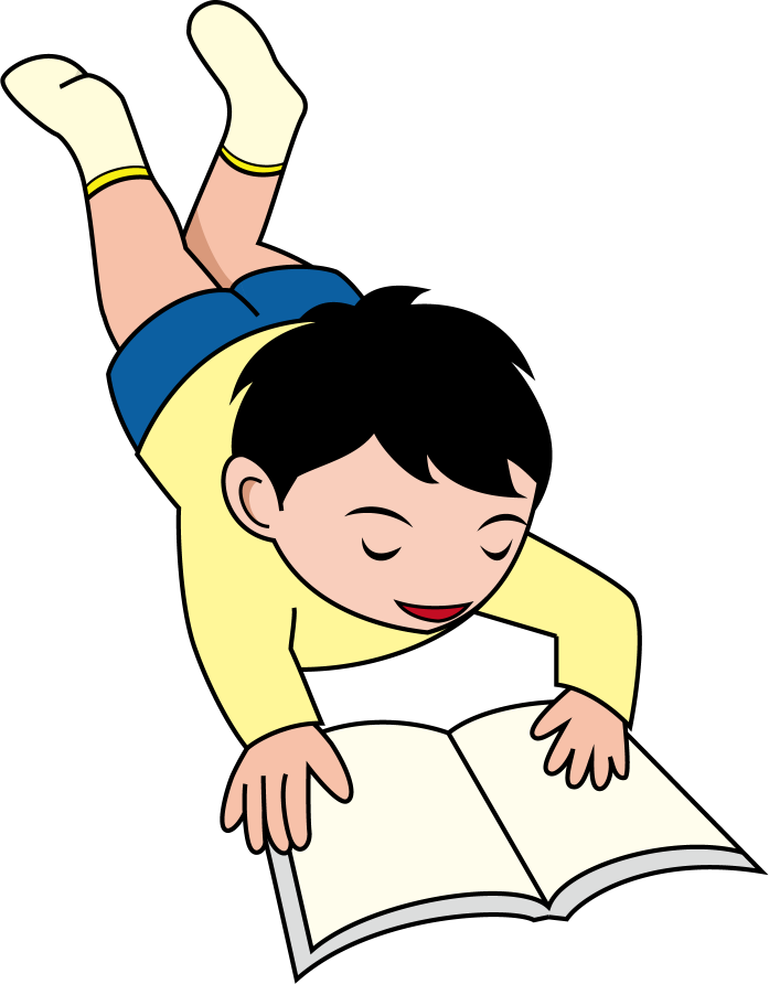 放課後No22うつぶせに寝転んで本を読む男の子イラスト