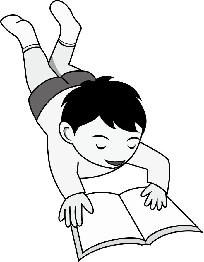 イラストポップ 学校のイラスト 放課後no22うつぶせに寝転んで本を読む男の子の無料素材