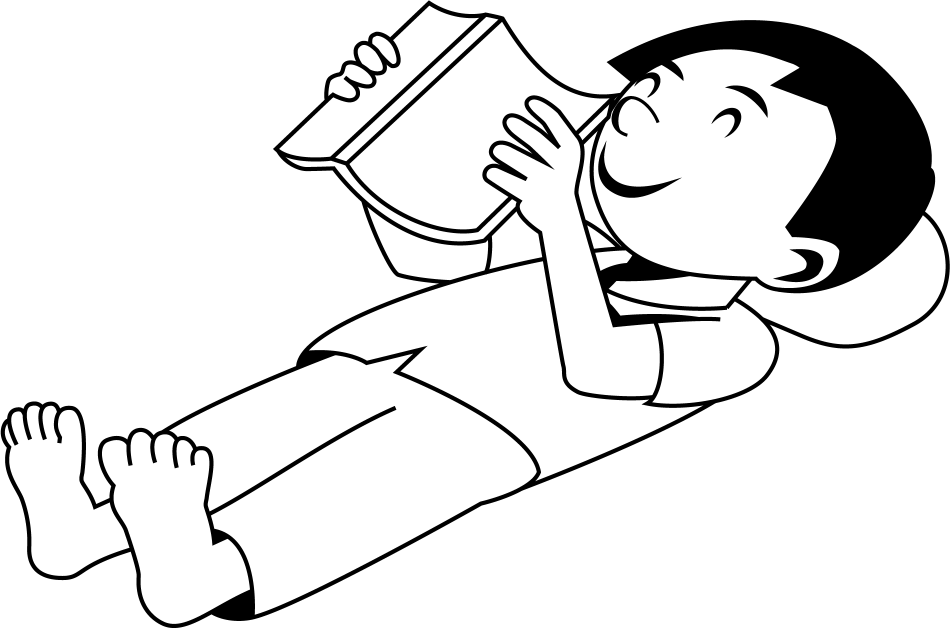 イラストポップ 学校のイラスト 放課後no21仰向けに寝転んで漫画を読む男の子の無料素材