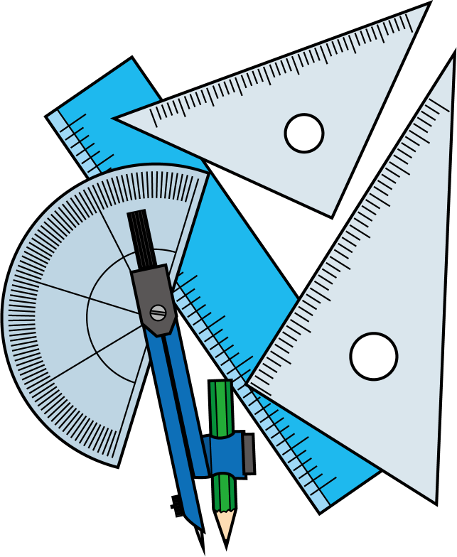 算数No20直定規と三角定規と分度器とコンパスイラスト