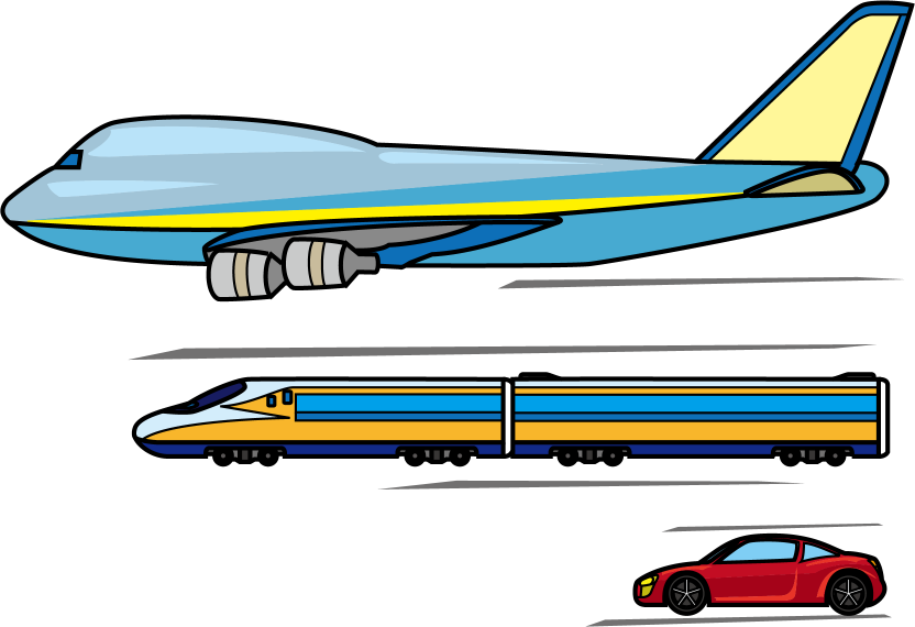 算数No21ジェット機と電車と車の速さ比べイラスト