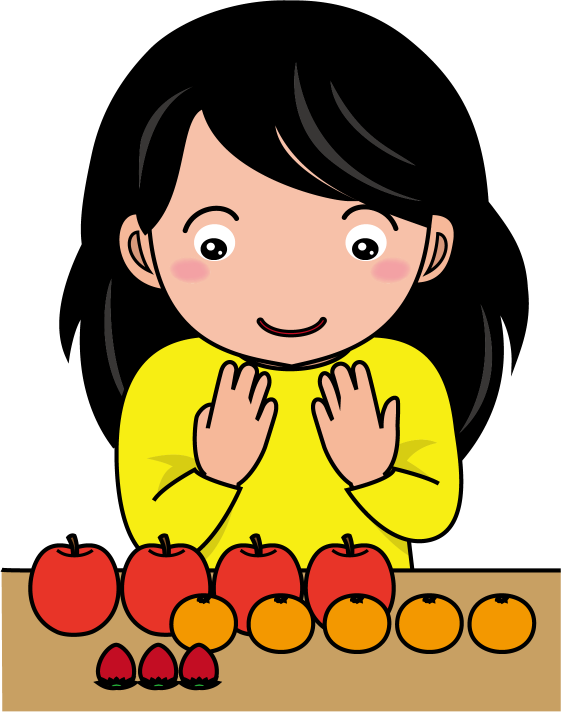 イラストポップ 学校のイラスト 算数no25果物の数を数える女の子の無料素材