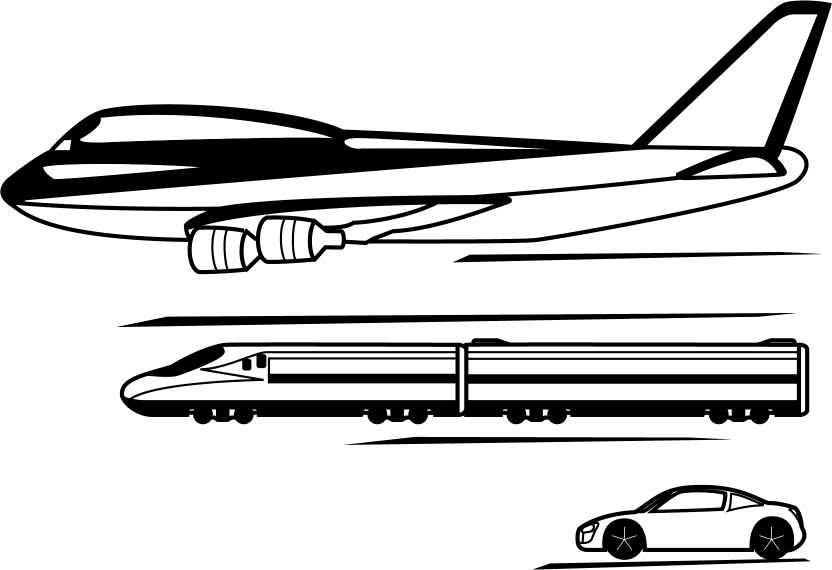 算数No21ジェット機と電車と車の速さ比べイラスト
