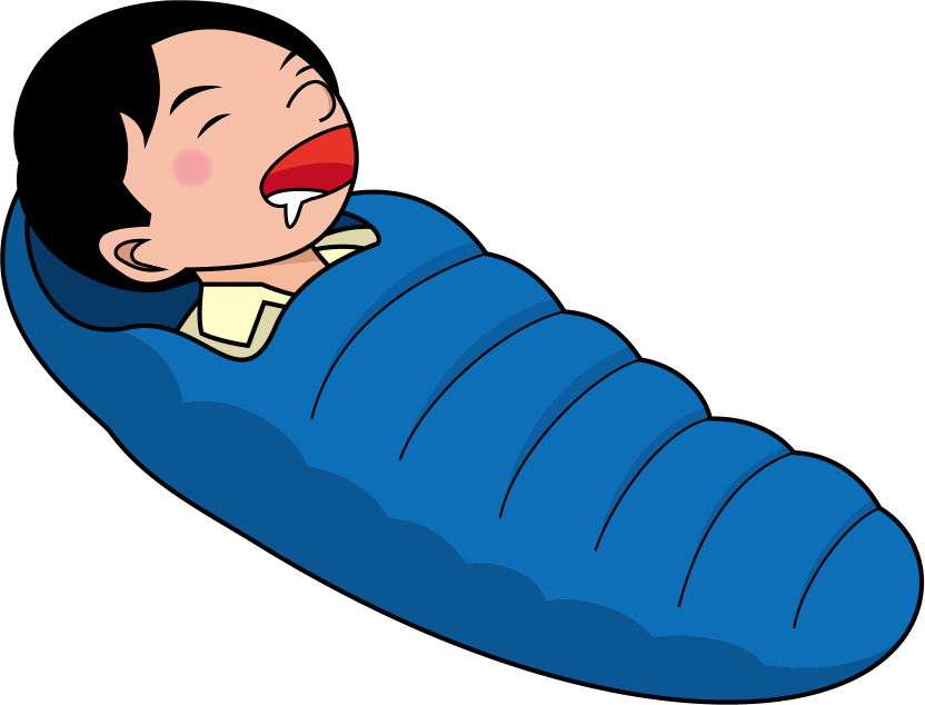 野外宿泊活動No19寝袋の中で眠っている男の子イラスト