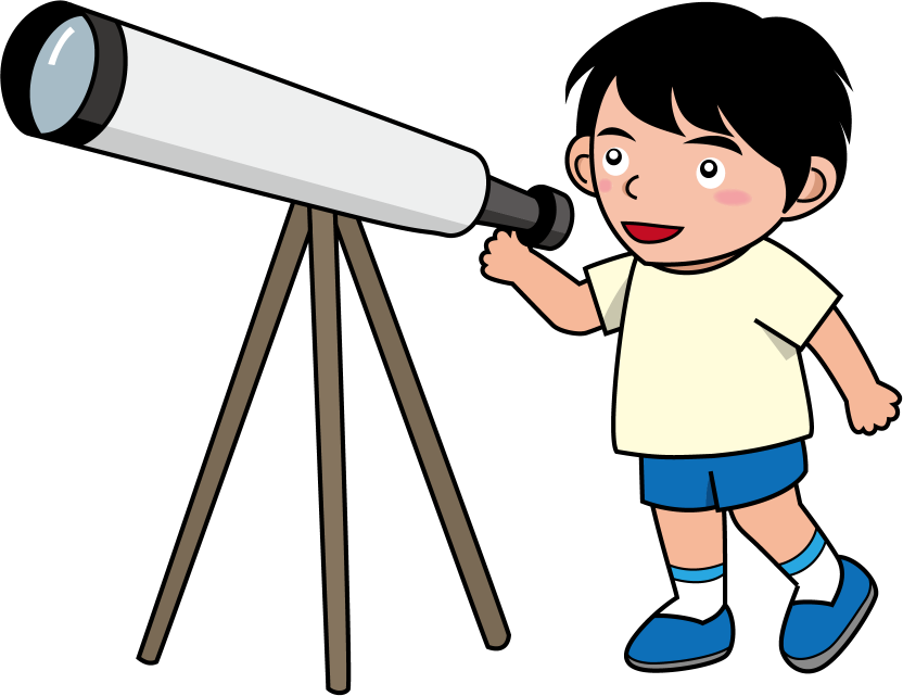 野外宿泊活動No27天体望遠鏡で星空を見る男の子イラスト