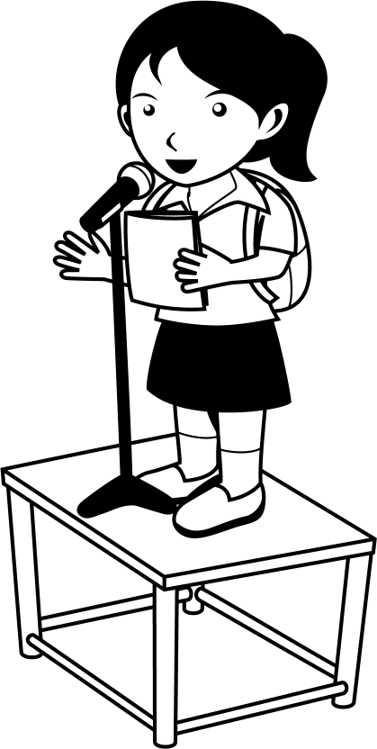 イラストポップ 学校のイラスト 野外宿泊活動no10朝礼台の上に立ってマイクで話をする女の子の無料素材