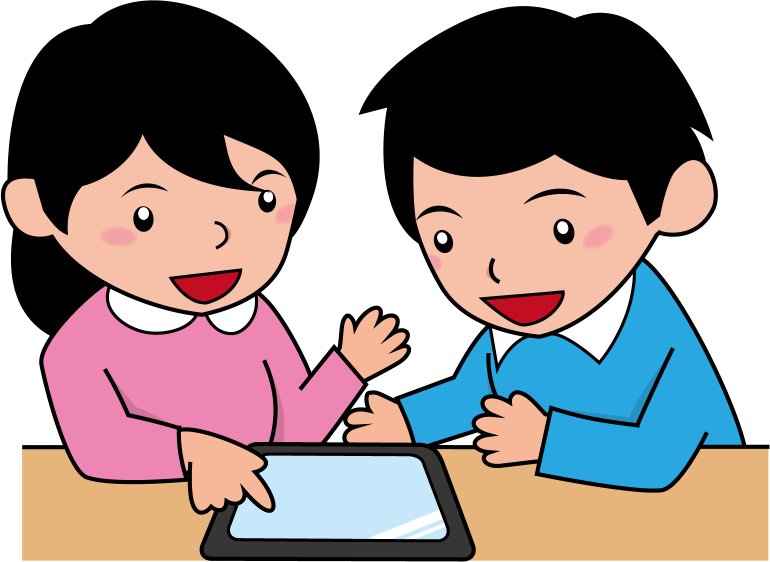 イラストポップ 学校のイラスト 授業no14タブレットをのぞき込む男の子と女の子の無料素材