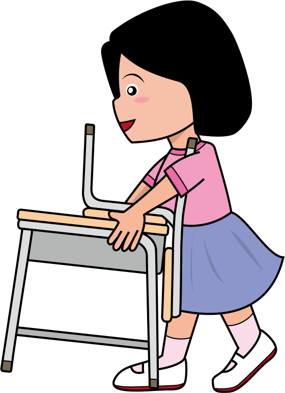 掃除No03椅子を机の上に上げて机運びをする女の子イラスト