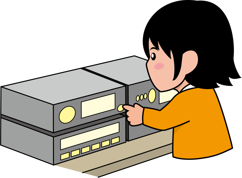 委員会No14放送室の機器を操作する女の子イラスト