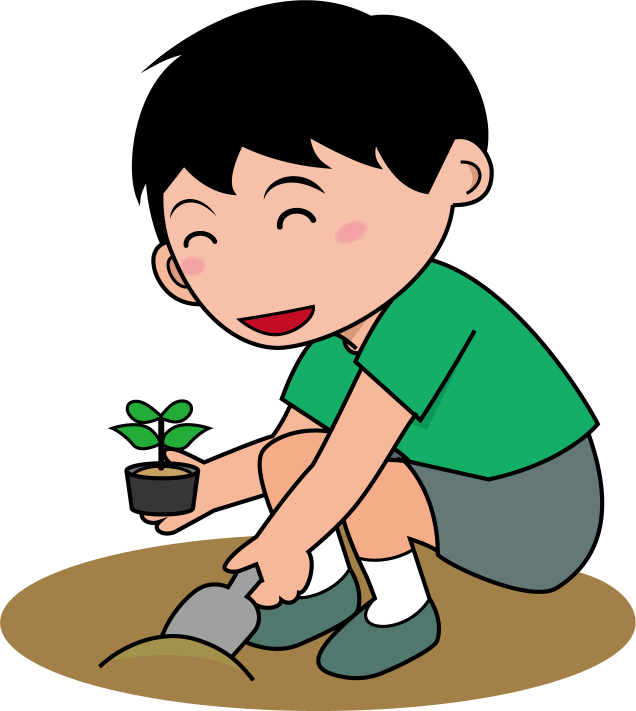 イラストポップ 学校のイラスト 委員会no19花の苗を植え替えている男の子の無料素材
