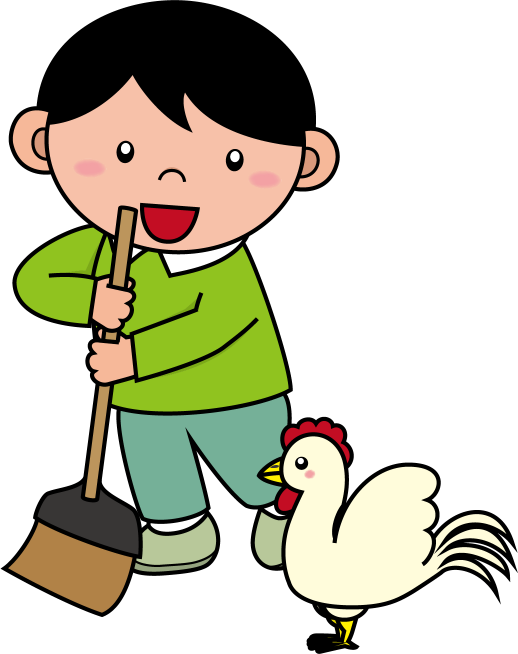 イラストポップ 学校のイラスト 委員会no28鶏小屋の掃除をする男の子の無料素材
