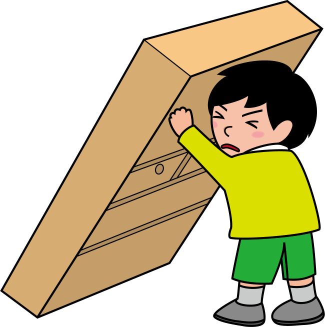 イラストポップ 学校のイラスト | 防災教育No09転倒してきた家具を支える男の子の無料素材