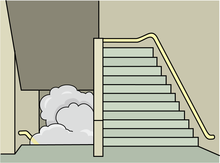 防災教育No12階下から上ってくる火災の煙イラスト