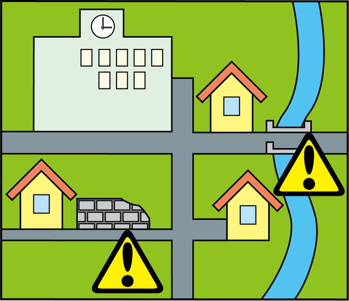 イラストポップ 学校のイラスト 防災教育no危険箇所を記載した防災マップの無料素材