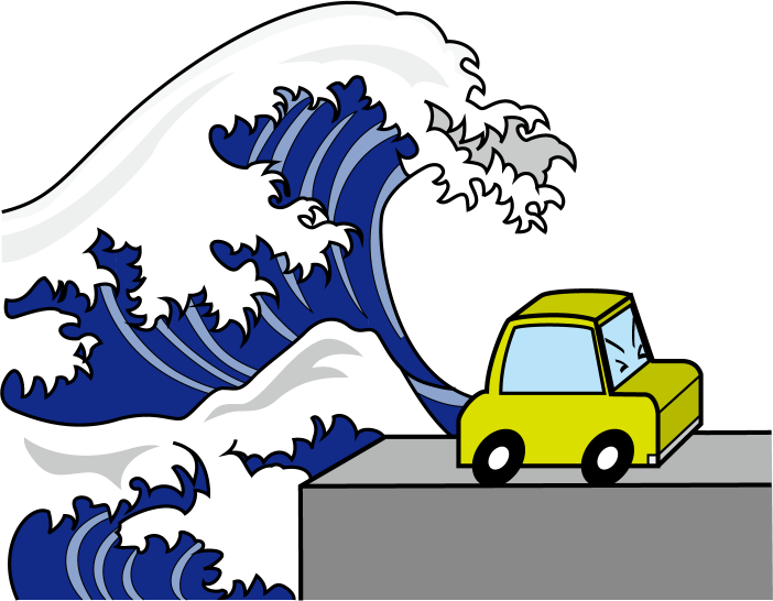 イラストポップ 学校のイラスト 防災教育no24津波に飲み込まれそうな車の無料素材