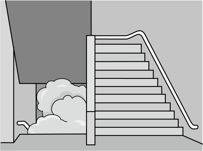 防災教育No12階下から上ってくる火災の煙イラスト