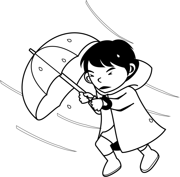 防災教育No29暴風雨の中を歩く男の子イラスト