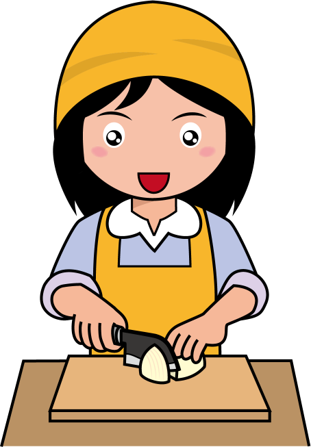 イラストポップ 学校のイラスト 家庭科no04調理実習で玉ねぎを切る女の子の無料素材