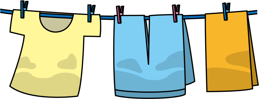 イラストポップ 学校のイラスト 家庭科no22洗濯ロープに干されたｔシャツとズボンとタオルの無料素材
