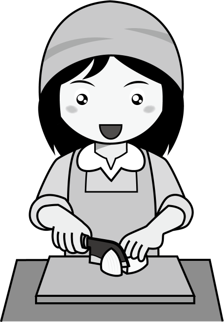家庭科No04調理実習で玉ねぎを切る女の子イラスト
