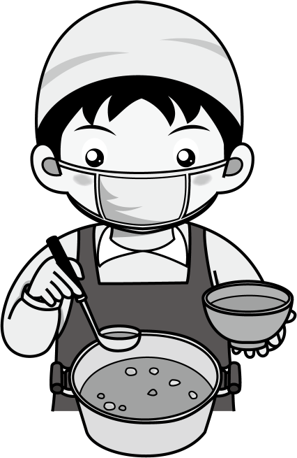 イラストポップ 学校のイラスト 家庭科no07シチューをお椀によそって配膳する男の子の無料素材