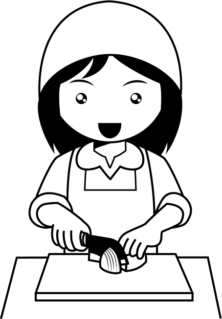 家庭科No04調理実習で玉ねぎを切る女の子イラスト