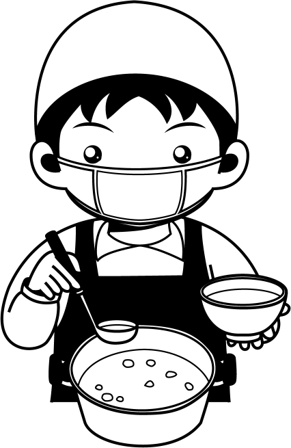 イラストポップ 学校のイラスト 家庭科no07シチューをお椀によそって配膳する男の子の無料素材