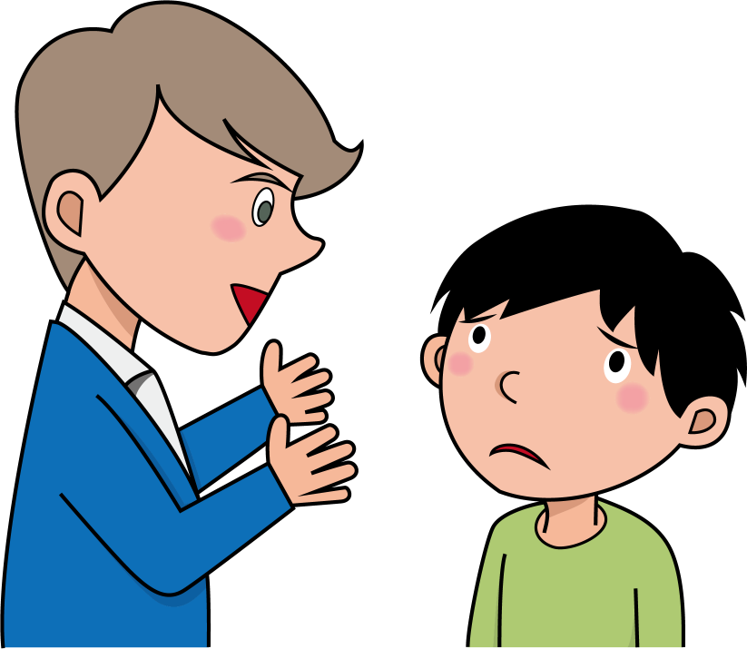 英語No11外国人男性教師から質問されて困っている男の子イラスト