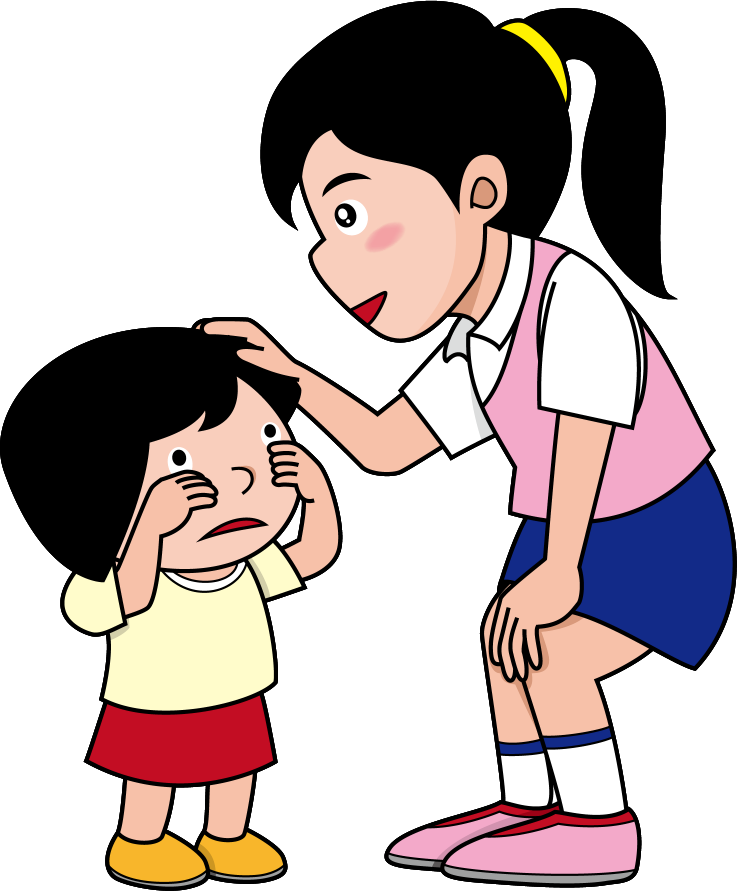 イラストポップ 学校のイラスト 道徳no泣いている小さな子に話を聞いている親切な女の子の無料素材