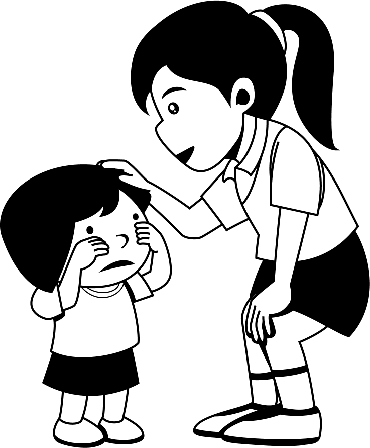 イラストポップ 学校のイラスト 道徳no泣いている小さな子に話を聞いている親切な女の子の無料素材