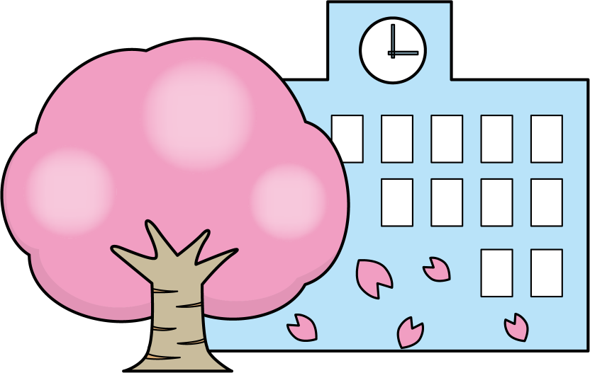 イラストポップ 学校のイラスト 入学式no16桜の木と校舎の無料素材