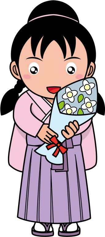 イラストポップ 学校のイラスト 卒業式no05花束を持つ袴姿の女の子の無料素材