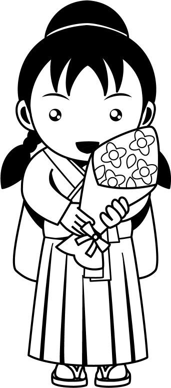 卒業式No05花束を持つ袴姿の女の子イラスト