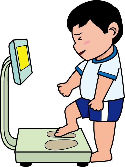 イラストポップ 学校のイラスト 保健行事no02こわごわ体重計に足をかける男の子の無料素材