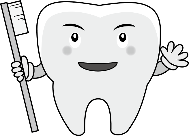 保健行事No29歯ブラシを持つ歯のキャラクターで表した歯磨き指導イラスト