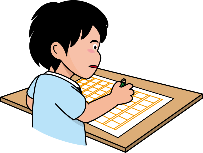イラストポップ 学校のイラスト 国語no09原稿用紙に作文を書いている男の子の無料素材